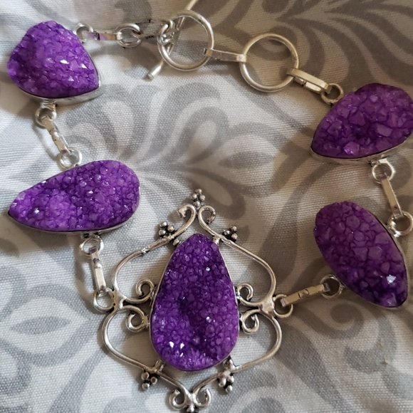 Handcrafted  Purple Druzy Agate bracelet - Picture 2 of 4